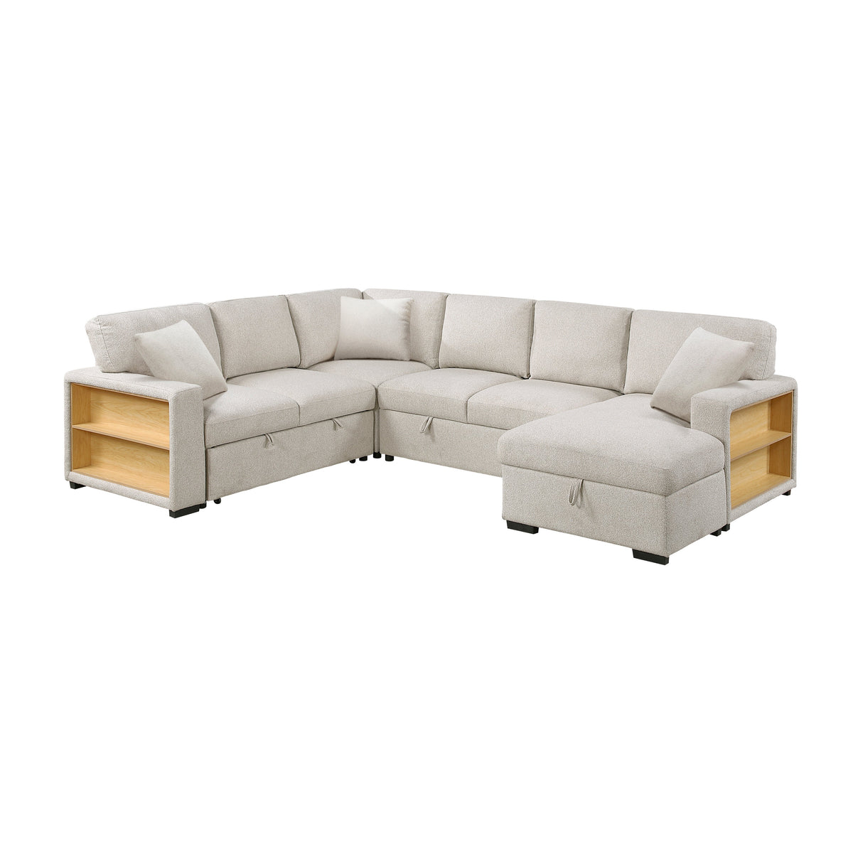 Pompano Beige 4-Piece Sectional with Left Chaise, Pull-out Bed and Hidden Storages, Charging Ports by Homelegance at Eve Furniture