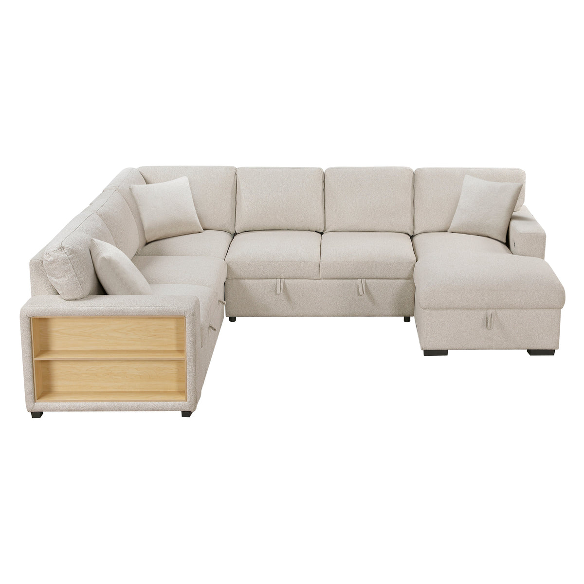 Pompano Beige 4-Piece Sectional with Left Chaise, Pull-out Bed and Hidden Storages, Charging Ports by Homelegance at Eve Furniture