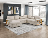 Pompano Beige 4-Piece Sectional with Left Chaise, Pull-out Bed and Hidden Storages, Charging Ports by Homelegance at Eve Furniture