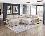 Pompano Beige 4-Piece Sectional with Left Chaise, Pull-out Bed and Hidden Storages, Charging Ports by Homelegance at Eve Furniture