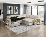 Pompano Beige 4-Piece Sectional with Left Chaise, Pull-out Bed and Hidden Storages, Charging Ports by Homelegance at Eve Furniture