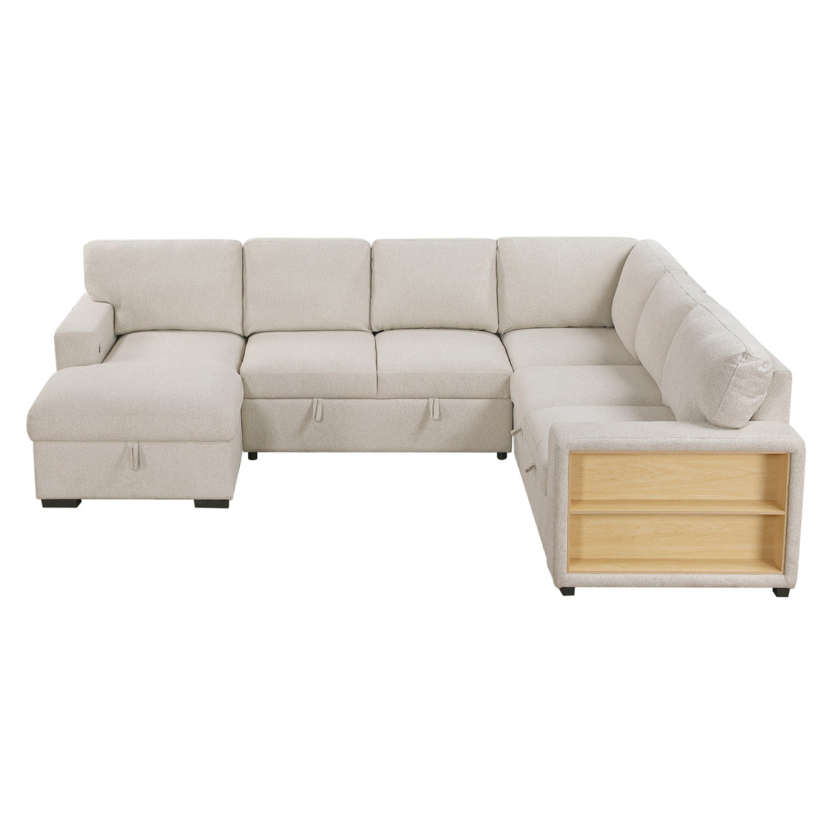 Pompano Beige 4-Piece Sectional with Left Chaise, Pull-out Bed and Hidden Storages, Charging Ports by Homelegance at Eve Furniture