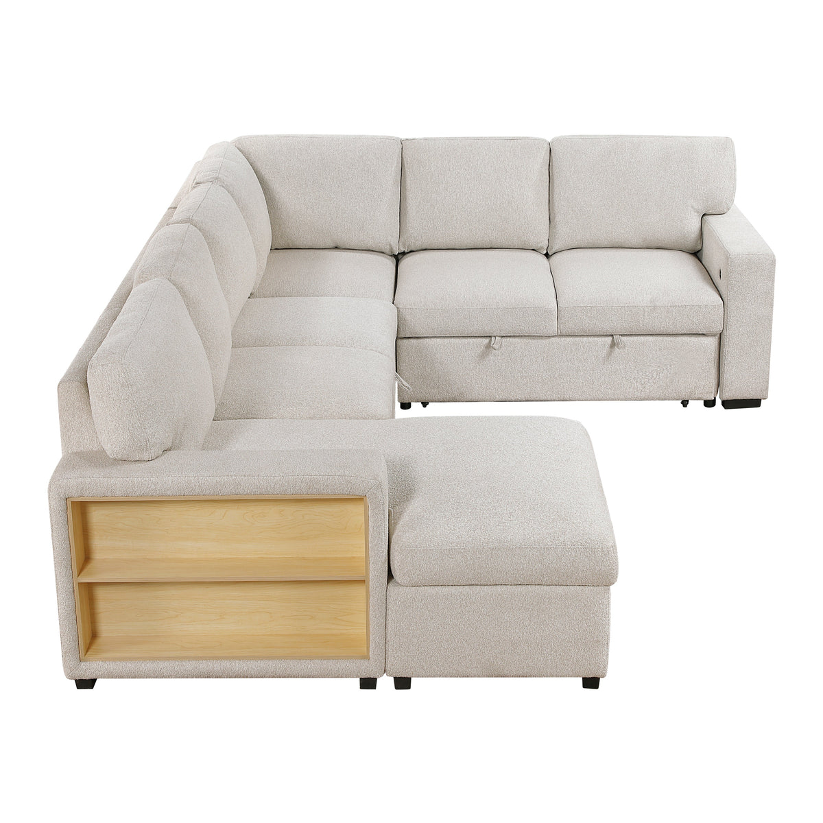 Pompano Beige 4-Piece Sectional with Left Chaise, Pull-out Bed and Hidden Storages, Charging Ports by Homelegance at Eve Furniture