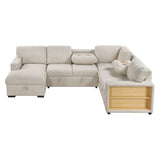Pompano Beige 4-Piece Sectional with Left Chaise, Pull-out Bed and Hidden Storages, Charging Ports by Homelegance at Eve Furniture