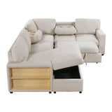 Pompano Beige 4-Piece Sectional with Left Chaise, Pull-out Bed and Hidden Storages, Charging Ports by Homelegance at Eve Furniture