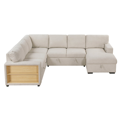 Pompano Beige 4-Piece Sectional with Right Chaise, Pull-out Bed and Hidden Storages, Charging Ports by Homelegance at Eve Furniture