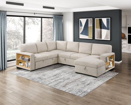 Pompano Beige 4-Piece Sectional with Right Chaise, Pull-out Bed and Hidden Storages, Charging Ports by Homelegance at Eve Furniture