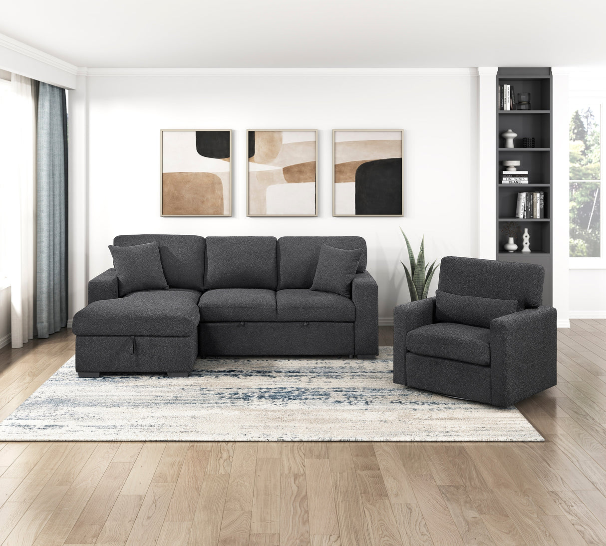Pompano Black Boucle 2-Piece Sectional with Left Chaise and Pull-out Bed by Homelegance at Eve Furniture
