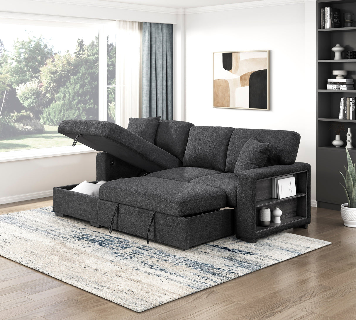 Pompano Black Boucle 2-Piece Sectional with Left Chaise and Pull-out Bed by Homelegance at Eve Furniture