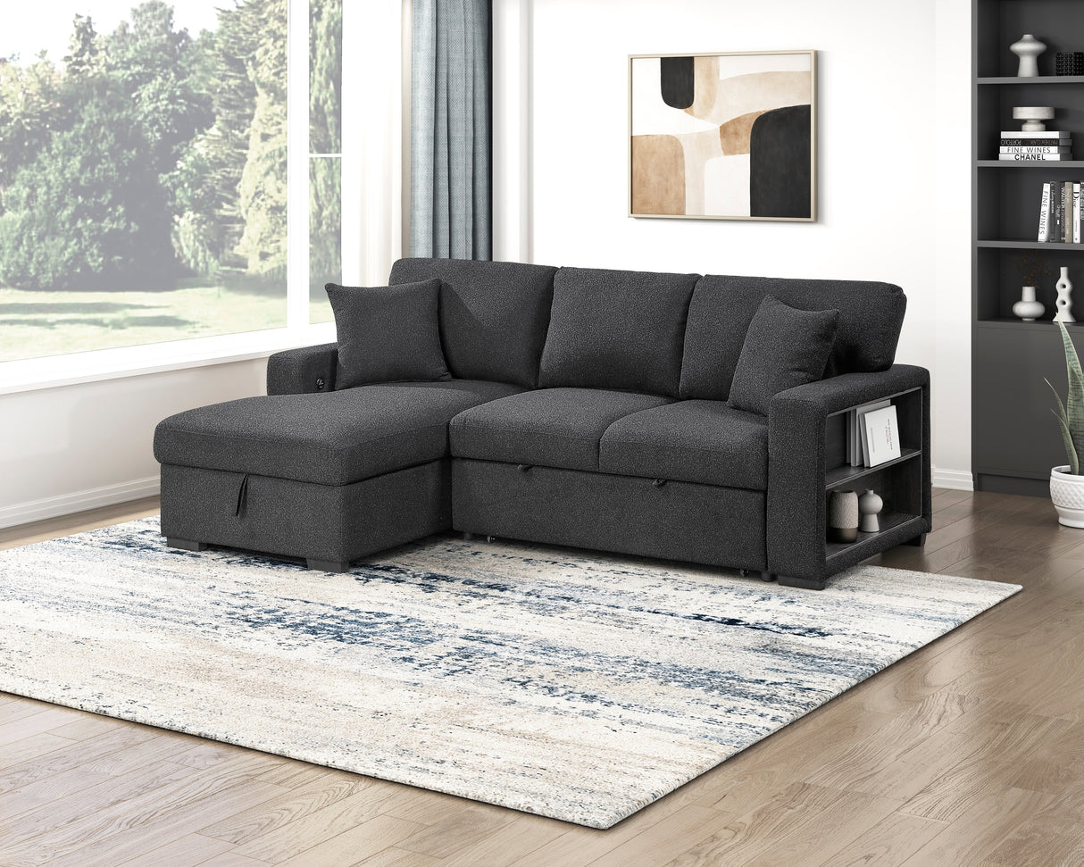Pompano Black Boucle 2-Piece Sectional with Left Chaise and Pull-out Bed by Homelegance at Eve Furniture