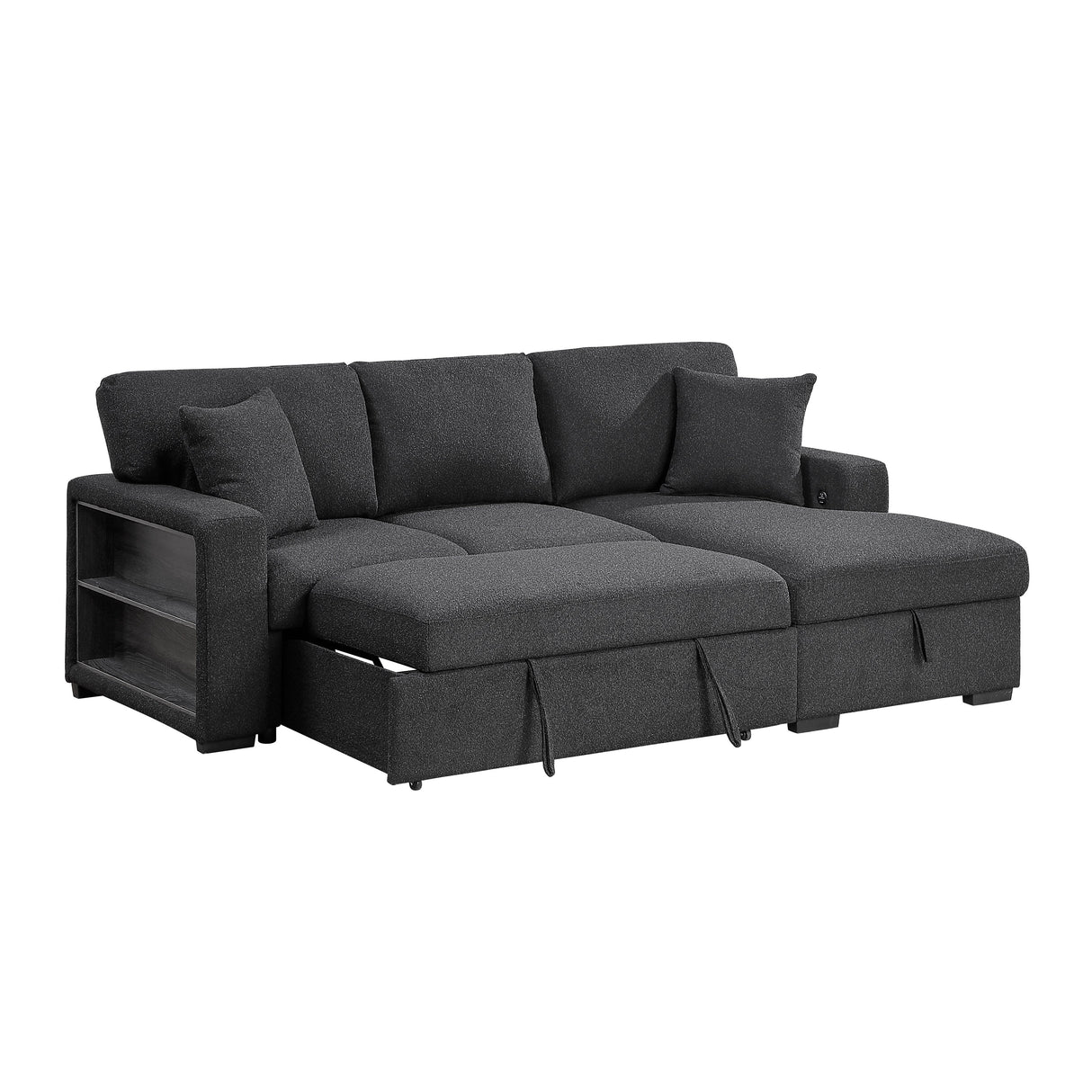 Pompano Black Boucle 2-Piece Sectional with Right Chaise and Pull-out Bed by Homelegance at Eve Furniture
