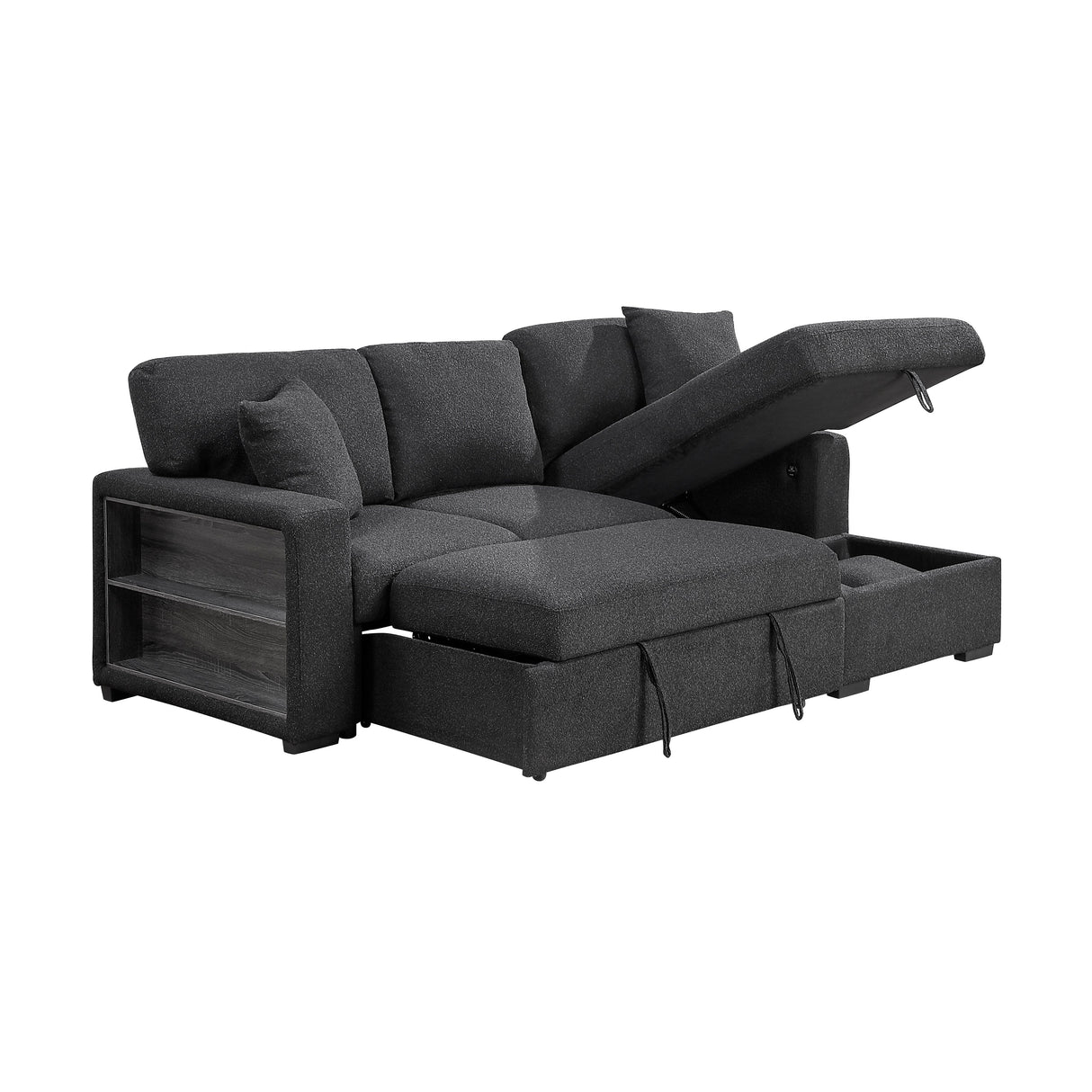 Pompano Black Boucle 2-Piece Sectional with Right Chaise and Pull-out Bed by Homelegance at Eve Furniture