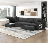 Pompano Black Boucle 3-Piece Sectional with Left Chaise and Pull-out Bed by Homelegance at Eve Furniture