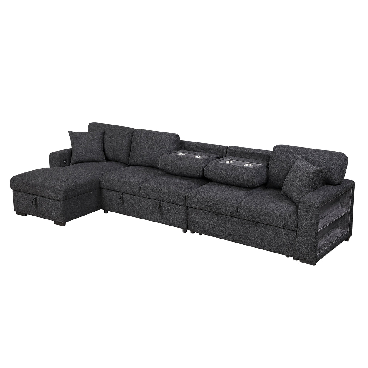Pompano Black Boucle 3-Piece Sectional with Left Chaise and Pull-out Bed by Homelegance at Eve Furniture