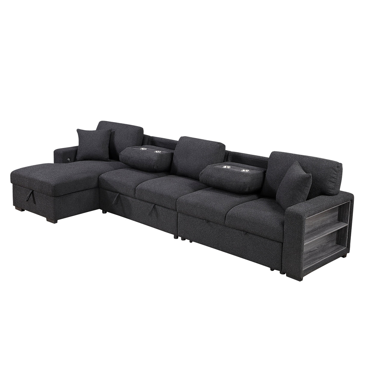 Pompano Black Boucle 3-Piece Sectional with Left Chaise and Pull-out Bed by Homelegance at Eve Furniture