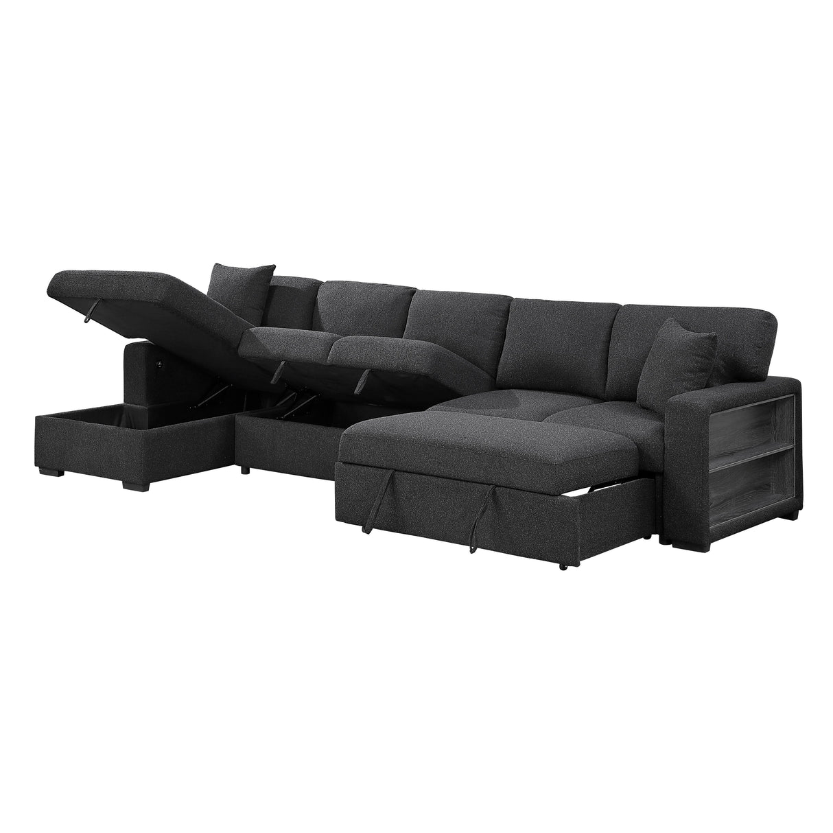 Pompano Black Boucle 3-Piece Sectional with Left Chaise and Pull-out Bed by Homelegance at Eve Furniture