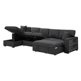 Pompano Black Boucle 3-Piece Sectional with Left Chaise and Pull-out Bed by Homelegance at Eve Furniture