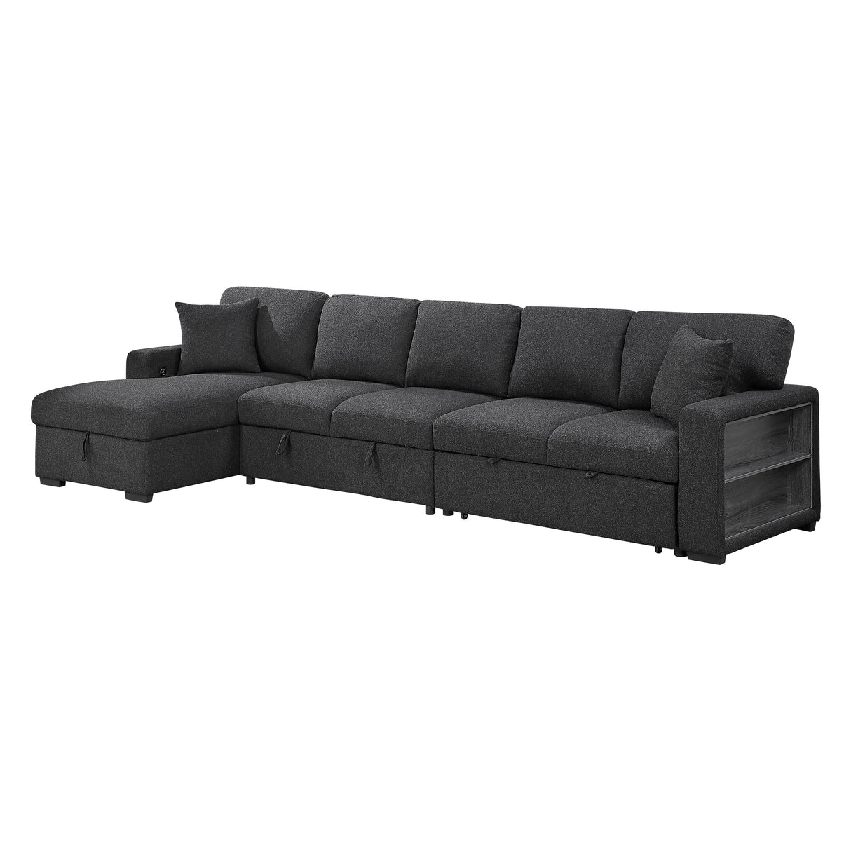 Pompano Black Boucle 3-Piece Sectional with Left Chaise and Pull-out Bed by Homelegance at Eve Furniture