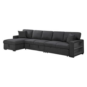 Pompano Black Boucle 3-Piece Sectional with Left Chaise and Pull-out Bed by Homelegance at Eve Furniture