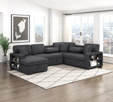 Pompano Black Boucle 4-Piece Sectional with Left Chaise and Pull-out Bed by Homelegance at Eve Furniture