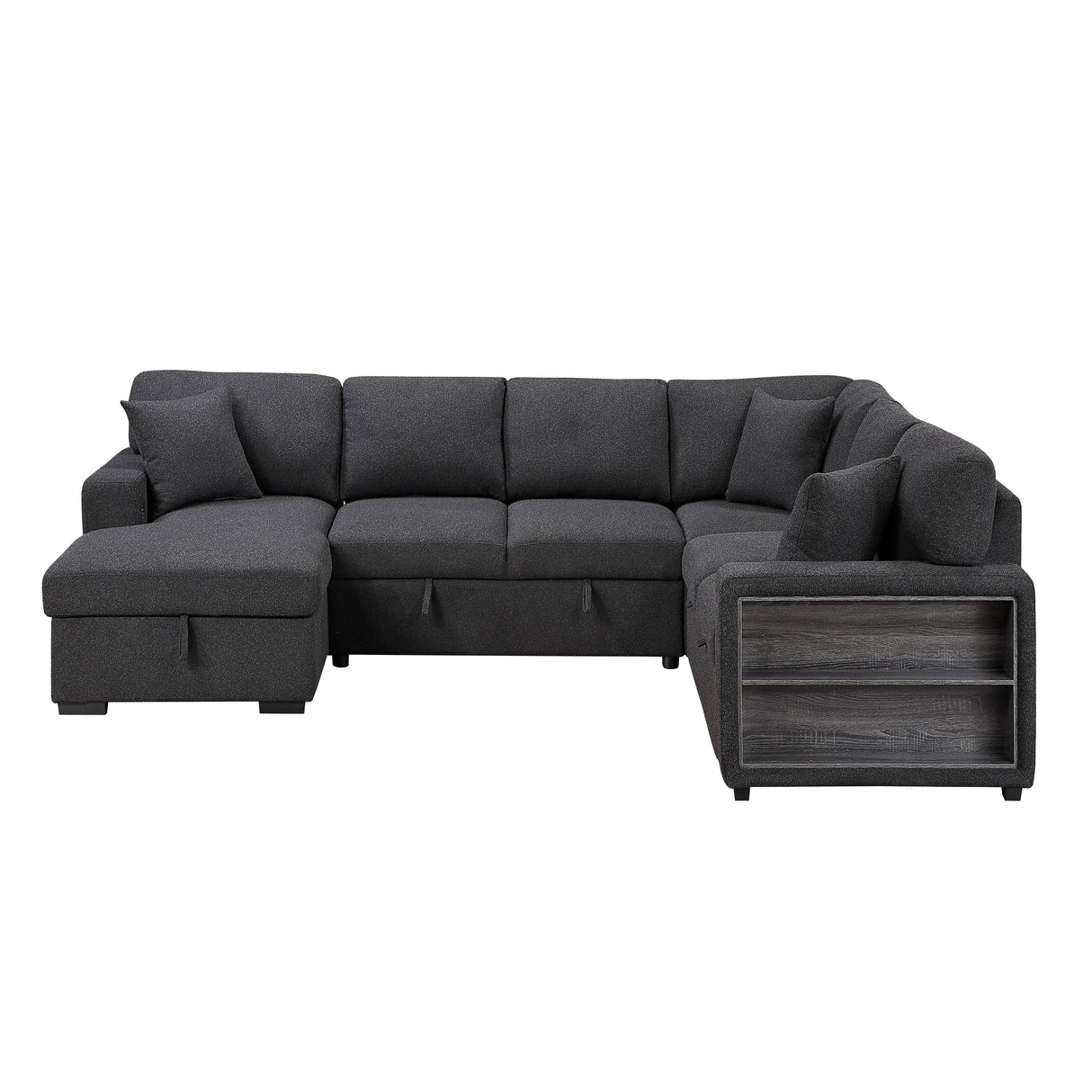 Pompano Black Boucle 4-Piece Sectional with Left Chaise and Pull-out Bed by Homelegance at Eve Furniture
