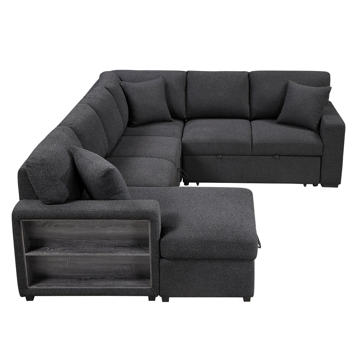 Pompano Black Boucle 4-Piece Sectional with Left Chaise and Pull-out Bed by Homelegance at Eve Furniture