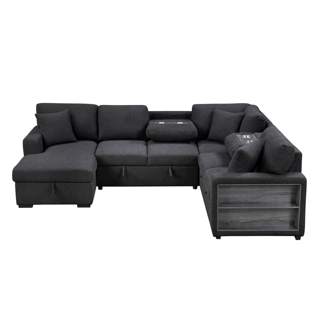 Pompano Black Boucle 4-Piece Sectional with Left Chaise and Pull-out Bed by Homelegance at Eve Furniture