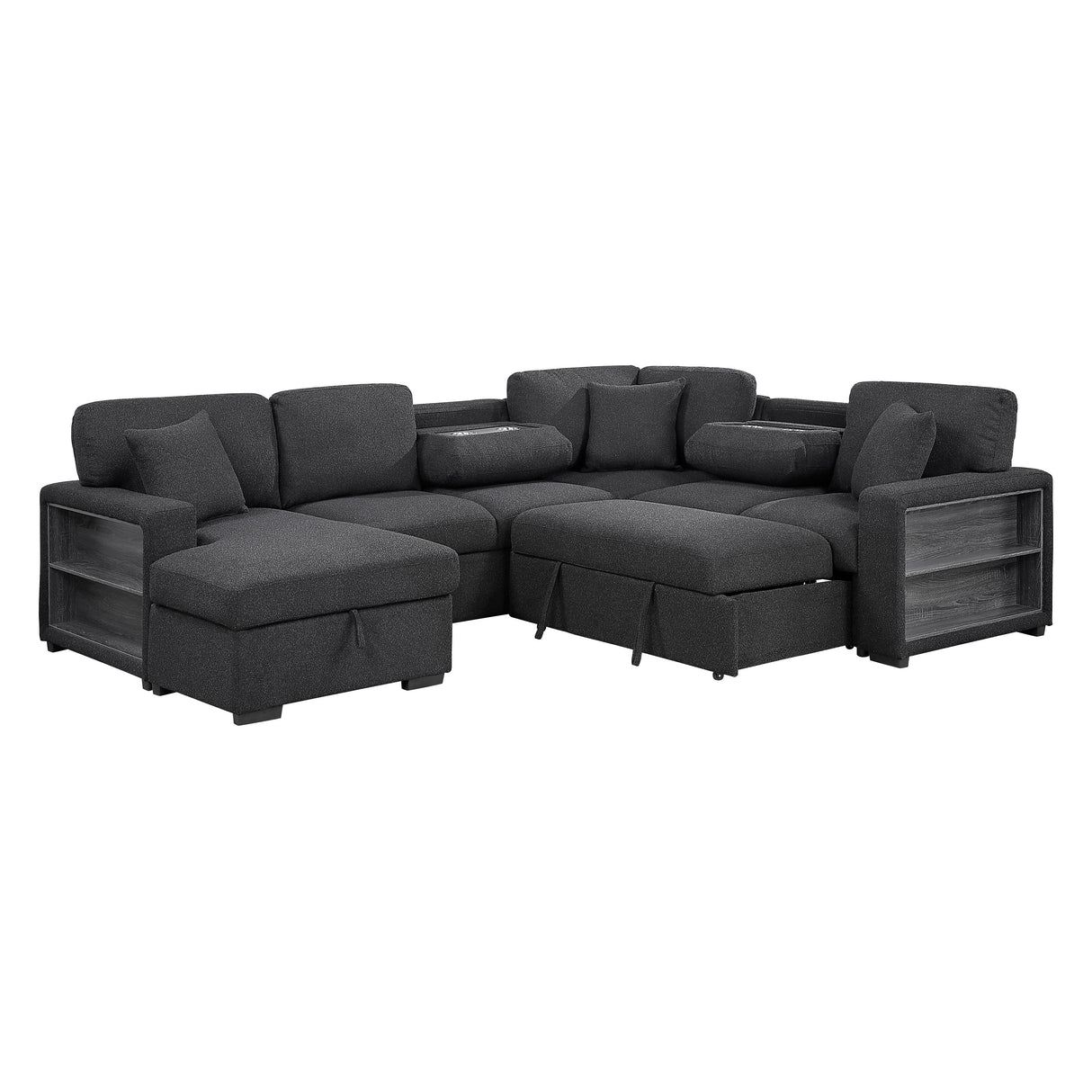 Pompano Black Boucle 4-Piece Sectional with Left Chaise and Pull-out Bed by Homelegance at Eve Furniture