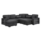 Pompano Black Boucle 4-Piece Sectional with Left Chaise and Pull-out Bed by Homelegance at Eve Furniture