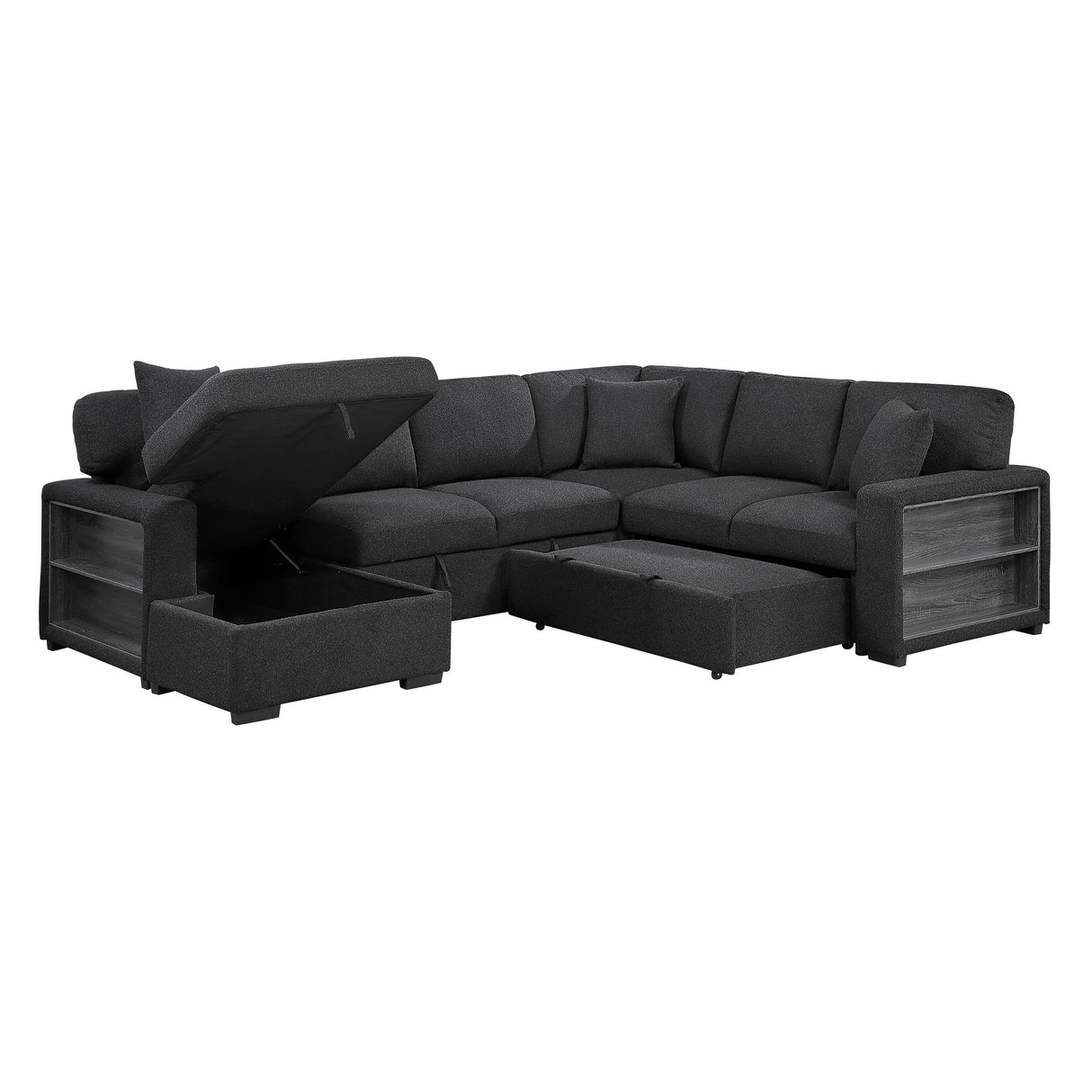 Pompano Black Boucle 4-Piece Sectional with Left Chaise and Pull-out Bed by Homelegance at Eve Furniture