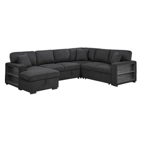 Pompano Black Boucle 4-Piece Sectional with Left Chaise and Pull-out Bed by Homelegance at Eve Furniture