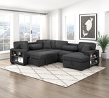 Pompano Black Boucle 4-Piece Sectional with Right Chaise and Pull-out Bed by Homelegance at Eve Furniture