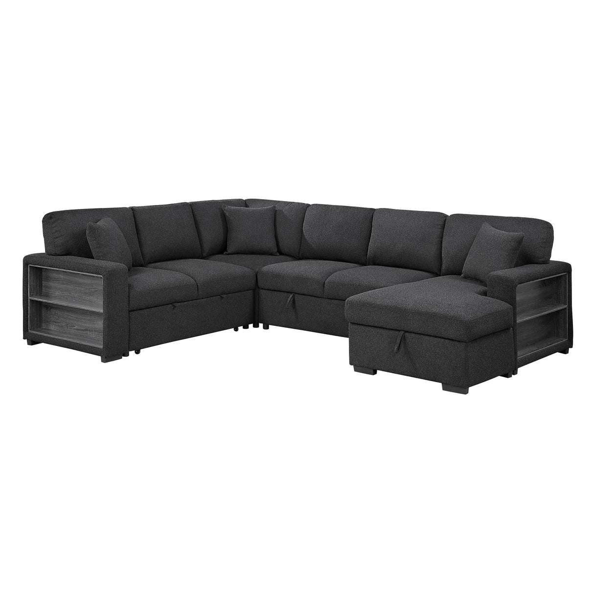 Pompano Black Boucle 4-Piece Sectional with Right Chaise and Pull-out Bed by Homelegance at Eve Furniture