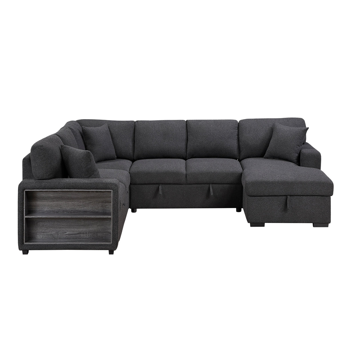Pompano Black Boucle 4-Piece Sectional with Right Chaise and Pull-out Bed by Homelegance at Eve Furniture