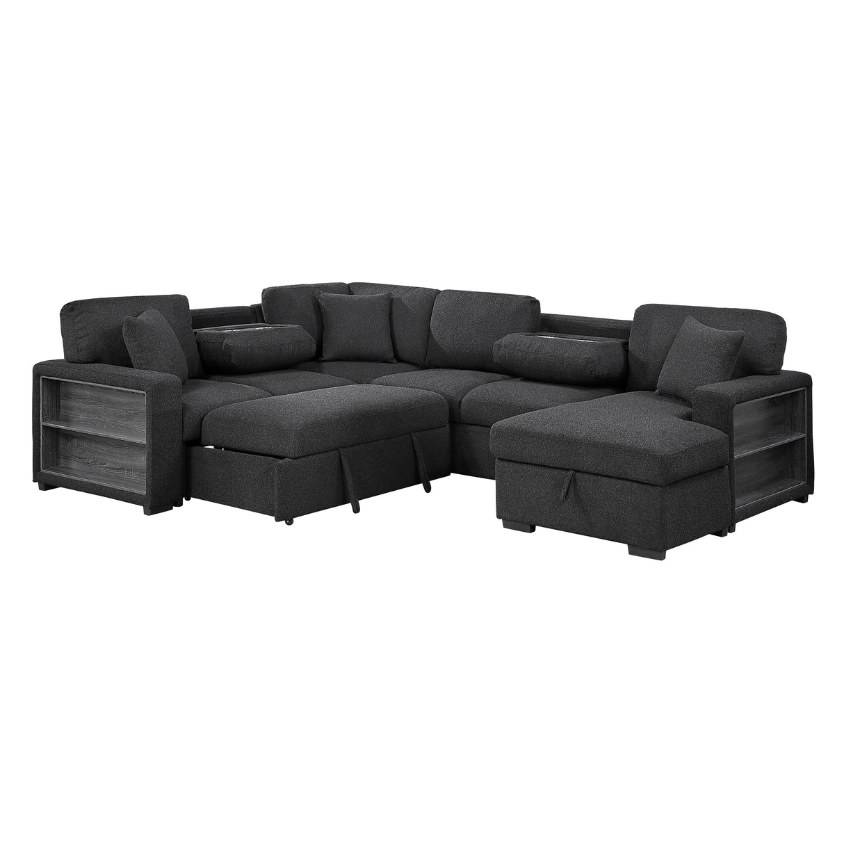 Pompano Black Boucle 4-Piece Sectional with Right Chaise and Pull-out Bed by Homelegance at Eve Furniture
