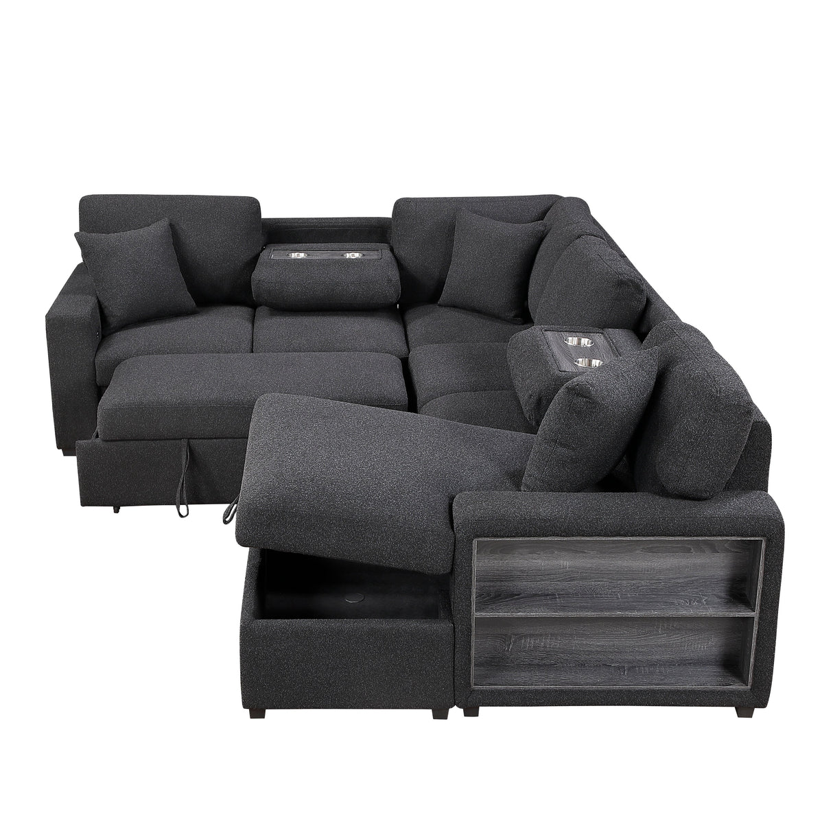 Pompano Black Boucle 4-Piece Sectional with Right Chaise and Pull-out Bed by Homelegance at Eve Furniture