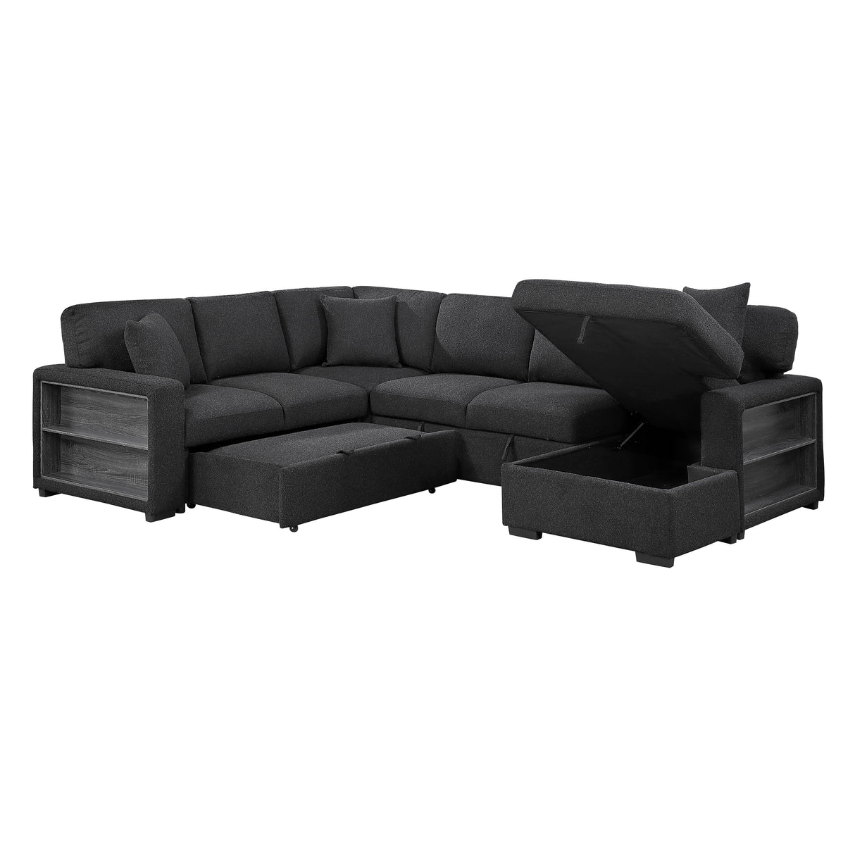 Pompano Black Boucle 4-Piece Sectional with Right Chaise and Pull-out Bed by Homelegance at Eve Furniture