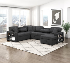 Pompano Black Boucle 4-Piece Sectional with Right Chaise and Pull-out Bed by Homelegance at Eve Furniture