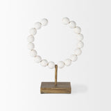 Pontchartrain I (Small) 9L x 5W White Beaded Broken Sphere Decorative Object W/ Gold Base by Mercana at Eve Furniture