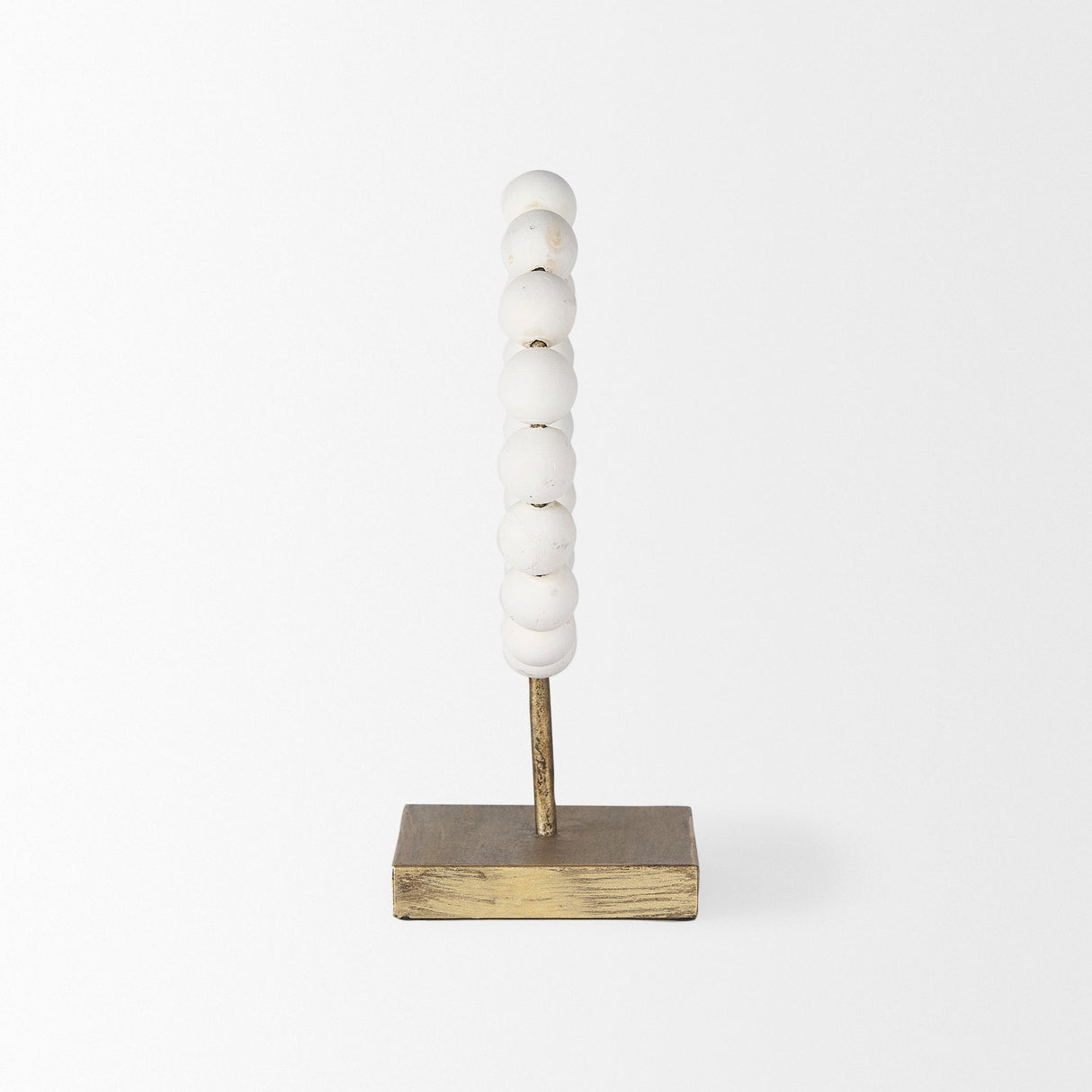 Pontchartrain I (Small) 9L x 5W White Beaded Broken Sphere Decorative Object W/ Gold Base by Mercana at Eve Furniture