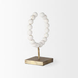 Pontchartrain I (Small) 9L x 5W White Beaded Broken Sphere Decorative Object W/ Gold Base by Mercana at Eve Furniture
