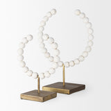 Pontchartrain I (Small) 9L x 5W White Beaded Broken Sphere Decorative Object W/ Gold Base by Mercana at Eve Furniture