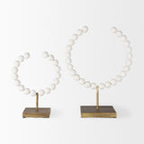 Pontchartrain I (Small) 9L x 5W White Beaded Broken Sphere Decorative Object W/ Gold Base by Mercana at Eve Furniture