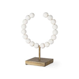 Pontchartrain I (Small) 9L x 5W White Beaded Broken Sphere Decorative Object W/ Gold Base by Mercana at Eve Furniture