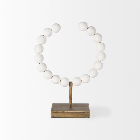 Pontchartrain I (Small) White Beaded Broken Sphere Decorative Object W/ Gold Base by Mercana at Eve Furniture