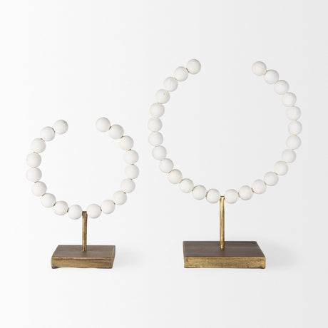 Pontchartrain I (Small) White Beaded Broken Sphere Decorative Object W/ Gold Base by Mercana at Eve Furniture