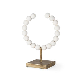 Pontchartrain I (Small) White Beaded Broken Sphere Decorative Object W/ Gold Base by Mercana at Eve Furniture