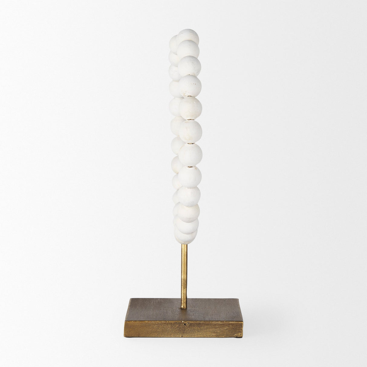 Pontchartrain II (Large) 11L x 6W White Beaded Broken Sphere Decorative Object W/ Gold Base by Mercana at Eve Furniture