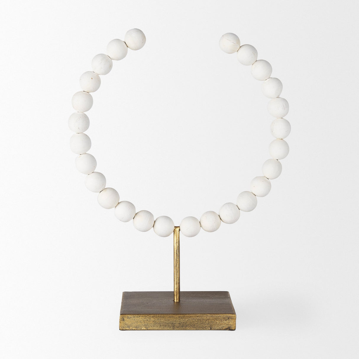 Pontchartrain II (Large) White Beaded Broken Sphere Decorative Object W/ Gold Base by Mercana at Eve Furniture