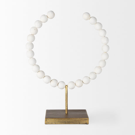 Pontchartrain II (Large) White Beaded Broken Sphere Decorative Object W/ Gold Base by Mercana at Eve Furniture